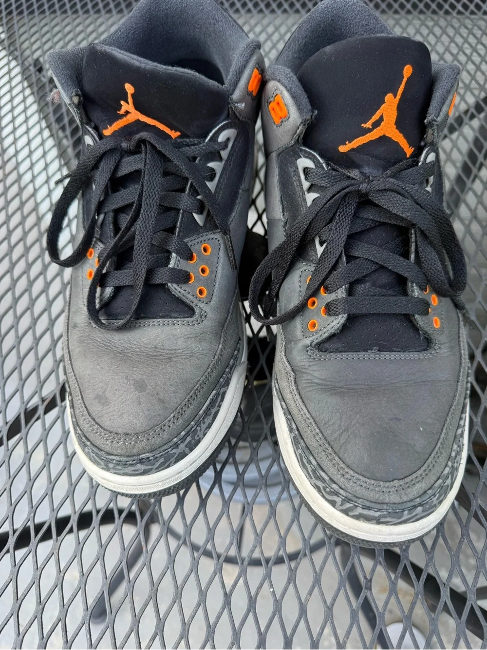 Jordan Men’s Grey and Black Sneakers with Orange Jumpman